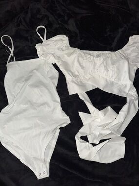 Forever 21 White Strappy Bodysuit and crop top back tie up